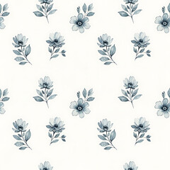Fototapeta premium Watercolor floral pattern of hand-painted wildflowers and sprawling leaves tied with a sheer ribbon on a bright white silk background, created for wallpaper and fabric, illuminated with diffused 