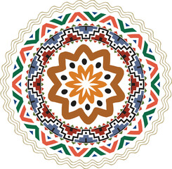 Colorful Ornamental Circle Design Element with Geometric Shapes and Details
