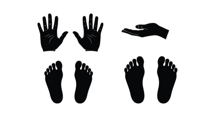 Silhouettes of human hands and feet arranged in a grid pattern