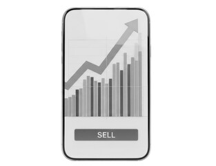 Stock graph on phone isolated on transparent background