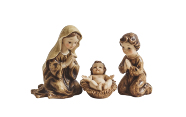 Christmas nativity scene figurine of baby Jesus festive holiday decoration cozy seasonal winter accessory isolated on white background