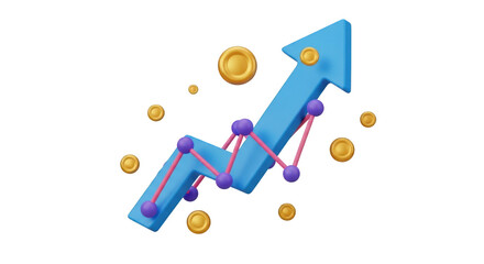 Blue arrow graph isolated on transparent background