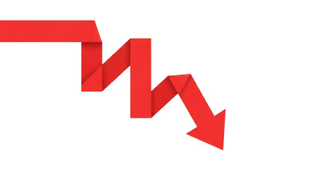 Red downward arrow isolated on transparent background