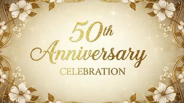 50th Wedding Anniversary Celebration with Floral Elegance and Sparkling Gold