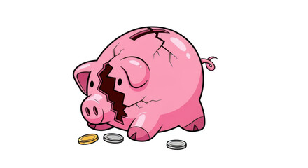 Broken piggy bank isolated on transparent background