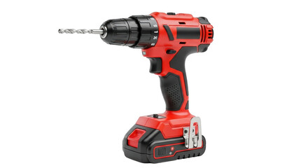 Red cordless drill isolated on transparent background