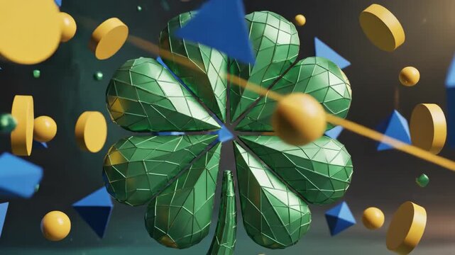 Abstract 3 d rendering of a four leaf clover with geometric shapes