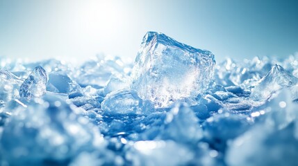 Obraz premium Lots of ice was piled on top of the ice, with one huge ice block in the middle and other small ice blocks around the big ice block. There were lots of small pieces of ice scattered around the big ones