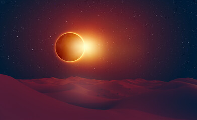 Spectacular solar eclipse over the Sahara desert