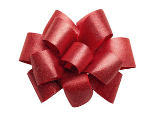 Shimmering red ribbon bow on black. Detailed