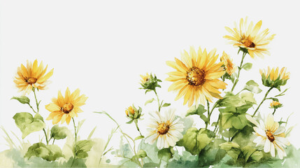 Fototapeta premium Elegant wedding invitation card white background . Minimal hand painted watercolor Sunflowers texture template background. Design for wedding, vip cover, poster, rsvp modern card.Valentine's Day