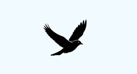 Fototapeta premium Graceful black bird silhouette soaring with wings spread wide, symbolizing freedom, hope, and new beginnings in a clean, modern design.