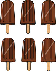 Chocolate popsicles, frozen dessert, sweet treat, ice cream bar, glossy coating, summer snack, cold food, indulgent flavor, frozen chocolate stick, tasty