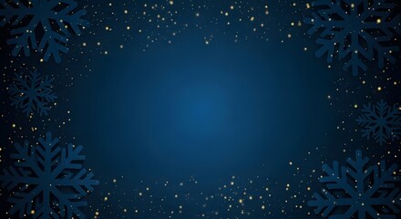 Elegant dark blue christmas background with snowflakes and golden glitter