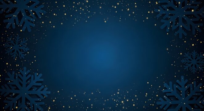 Elegant dark blue christmas background with snowflakes and golden glitter