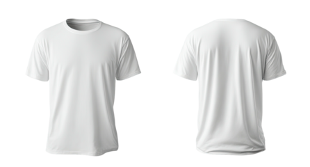 Front, back views of white t-shirt on dark background