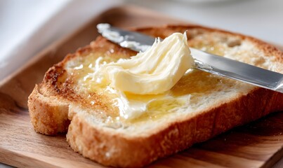 spreading butter on a toast with a knife