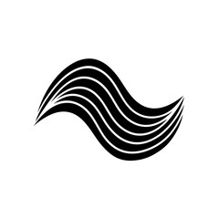 Abstract wavy lines black and white art on transparent background silhouette