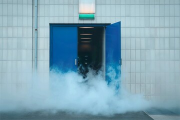 emergency door with smoke from fire accident