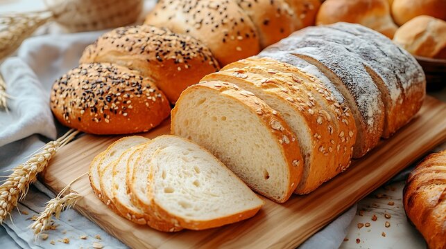 Slices different kind of breads on the table - Powered by Adobe