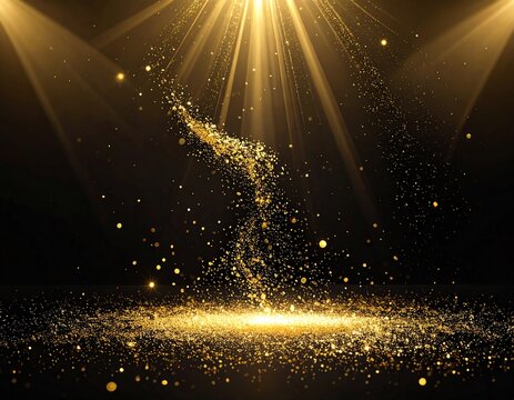 Golden Glitter Cascade Under Spotlight