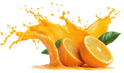 Sliced oranges with vibrant orange juice splash