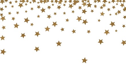 Golden star confetti falling isolated on white background
