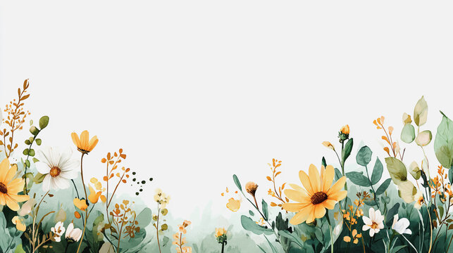 Elegant wedding invitation card white background . Minimal hand painted watercolor Sunflowers texture template background. Design for wedding, vip cover, poster, rsvp modern card.Valentine's Day