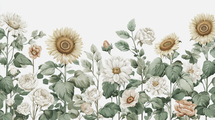 Elegant wedding invitation card white background . Minimal hand painted watercolor Sunflowers texture template background. Design for wedding, vip cover, poster, rsvp modern card.Valentine's Day