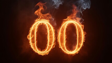 Fiery Number 00 — Realistic Flaming Numbers Digital Art in Dark Background | Photorealistic Fire Effect Design
