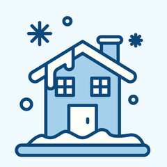 Blue icon of an snowy cabin