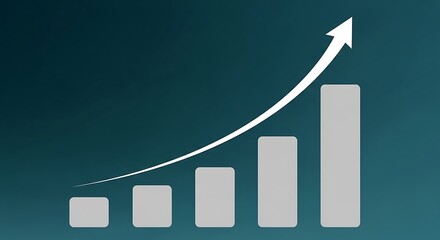 A simple chart with an upward trending arrow on a dark teal background, representing business growth