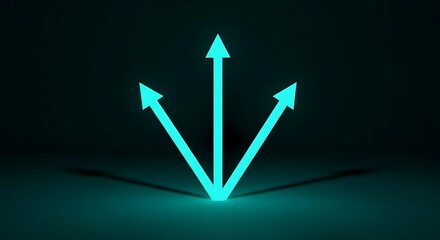 Three glowing cyan arrows pointing in different directions from a central point, symbolizing choice, direction, and divergence