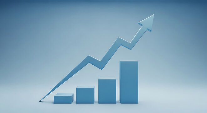 Simple blue chart and line graph indicating positive financial performance and upward economic trends on a plain background