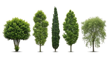 Collection of diverse tree silhouettes isolated on white background perfect for landscaping and arch