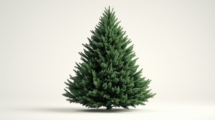 A crisp, super realistic studio shot of a perfectly shaped, vibrant green, bare Christmas tree, completely ready to be decorated. 