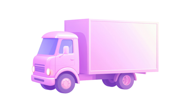 A pink cartoon delivery truck with gradients, set against a black background, gives off a playful, transportation feel