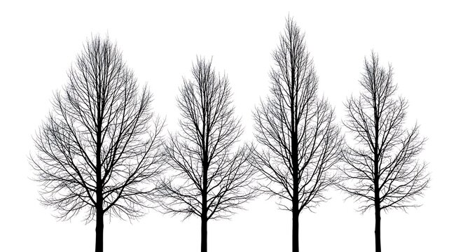 Bare trees silhouette stark winter landscape isolated on white background for design elements - Powered by Adobe