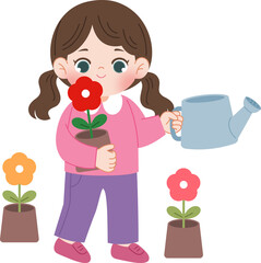 kid watering flower