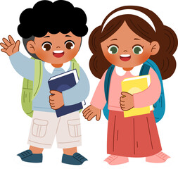 cute kid wear backpack back to school cartoon character
