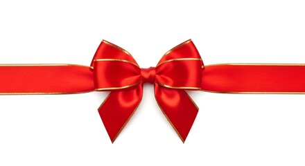 A beautiful red ribbon with gold trim isolated on white background