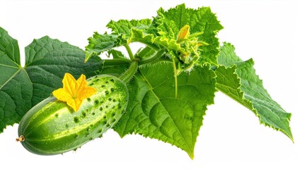 Cucumber fruit growing on the plant ready for picking.