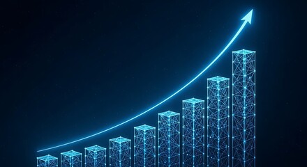 Digital graph with upward trending line, representing data growth and technological advancement