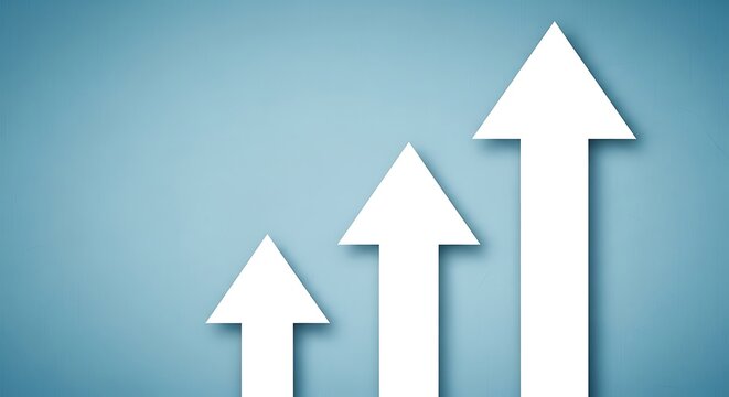 Three white arrows pointing upwards on a blue background, representing progress, growth, and positive trends