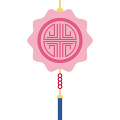 Decorative Pink Lantern With Geometric Pattern And Blue Tassel Isolated On White Background