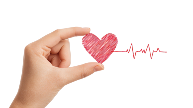 Hand Holding Red Heart with Heartbeat Drawing