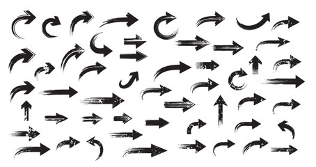 Assortment of grungestyle black arrows in various directions and shapes