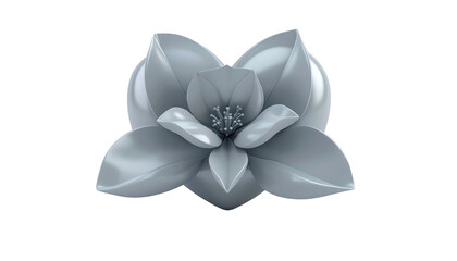 Naklejka premium A rendered, silvery flower with multiple rounded petals, centered on a stark black background