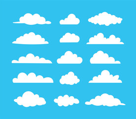 White clouds on blue background set
