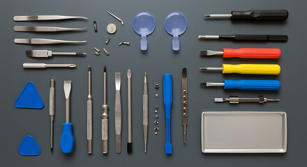 Precision tool kit with screwdrivers and tweezers precision tools